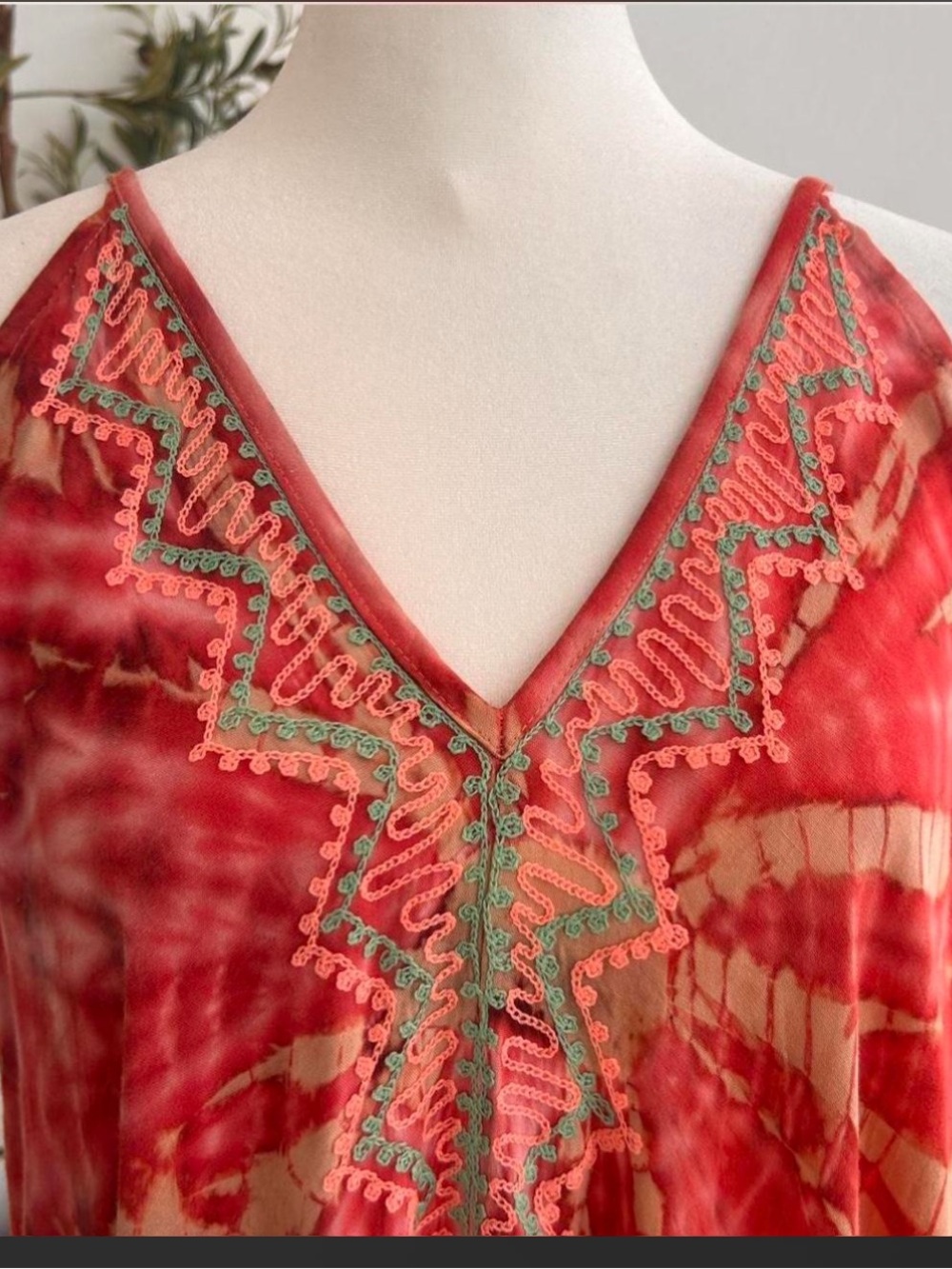 Red Tie-Dye V-Neck Maxi Slip Dress - Picture 4 of 7